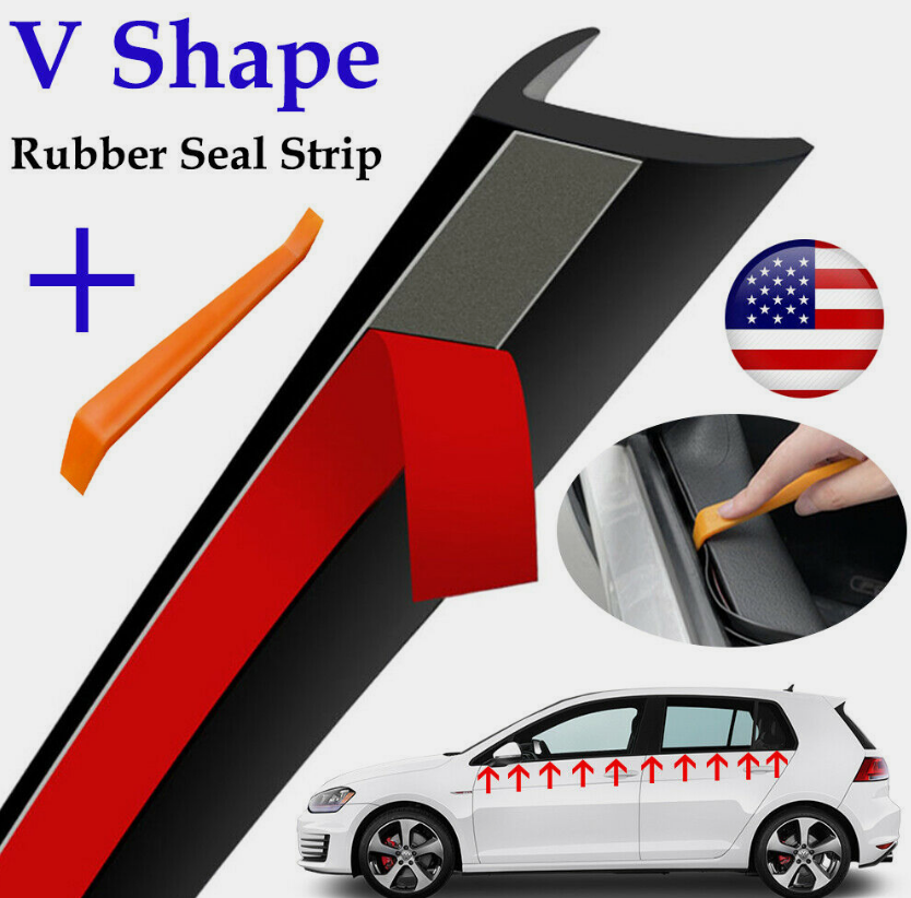 V Shape Car Side Door Window Sealing Strip Rubber Weatherstrip 2m Universal