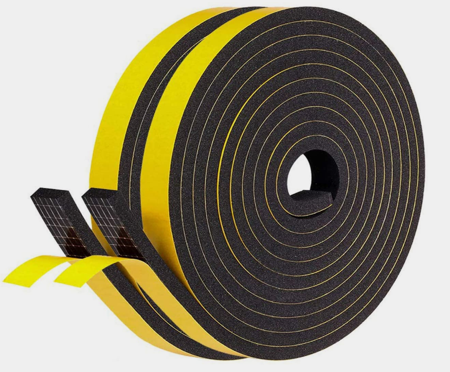 fowong Adhesive Door Weather Stripping - 2 Rolls, 1/2 Inch Wide X 1/4 Inch Thick, Window Insulation High Density Foam Tape Neoprene Rubber Seal Strip, 2 X 13 Ft, Total 26 Feet